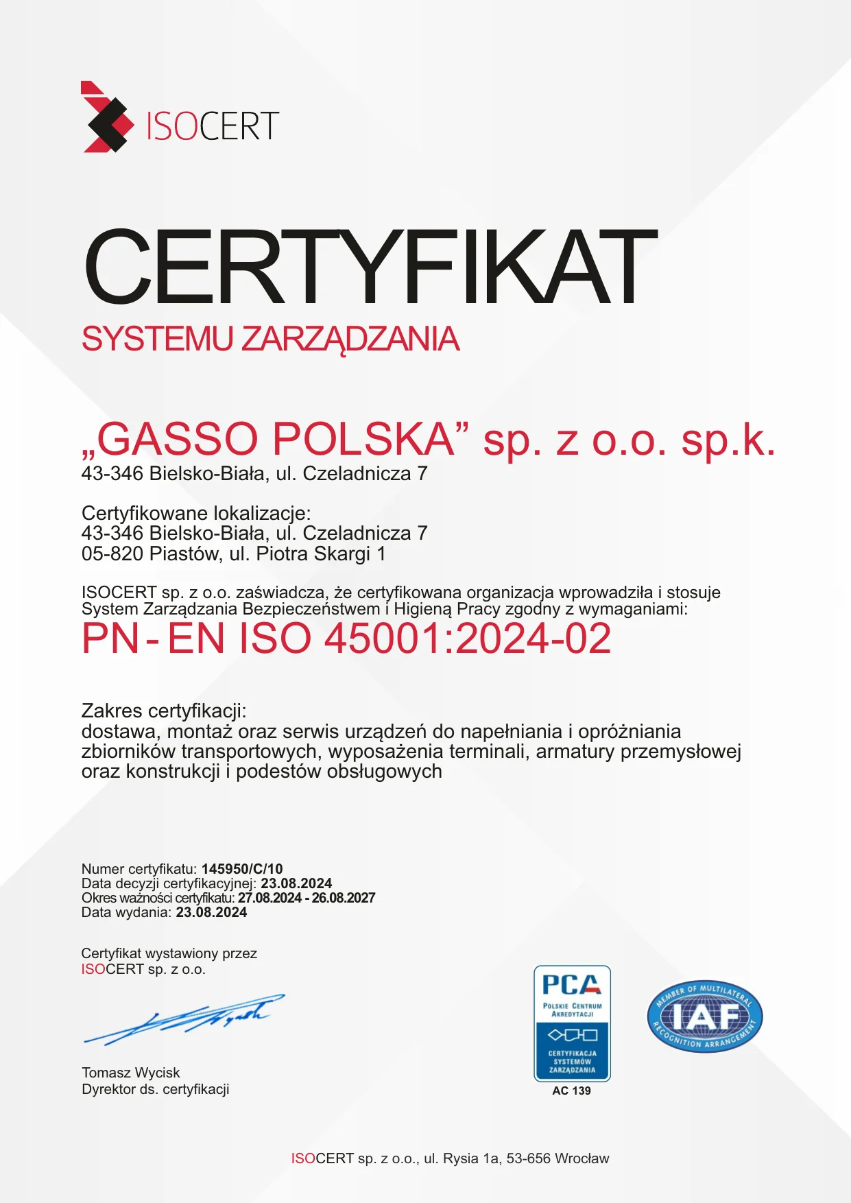Miniaturka Certyfikat ISO 45001